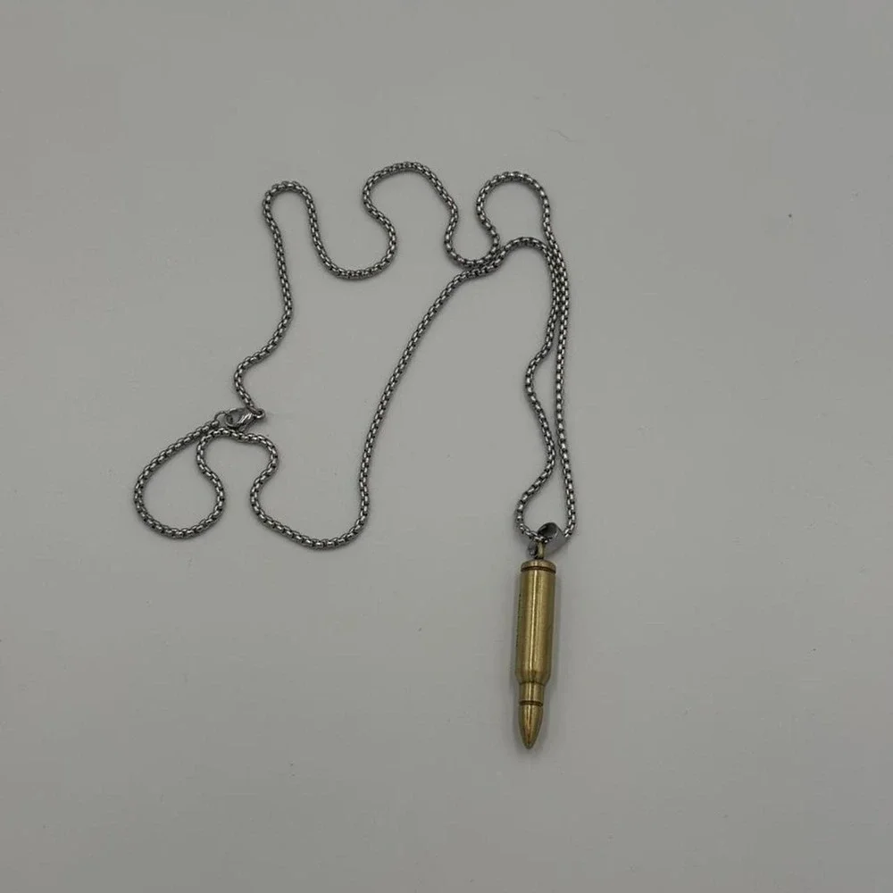 Gold Bullet Pendant Necklace Crossfire Smile Gate INC 26in Chain Mens Accessory